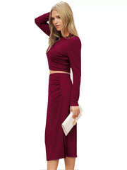 Round Neck Long Sleeve T-shirt & Skirt