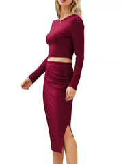 Round Neck Long Sleeve T-shirt & Skirt