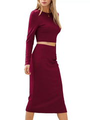 Round Neck Long Sleeve T-shirt & Skirt