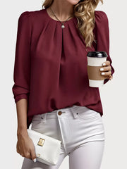 Round Neck Puff Long Sleeve Blouse