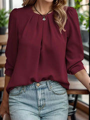Round Neck Puff Long Sleeve Blouse