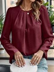 Round Neck Puff Long Sleeve Blouse