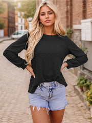 Round Neck Puff Long Sleeve Knit Blouse