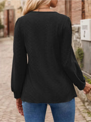 Round Neck Puff Long Sleeve Knit Blouse