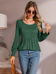 Round Neck Puff Long Sleeve Knit Blouse
