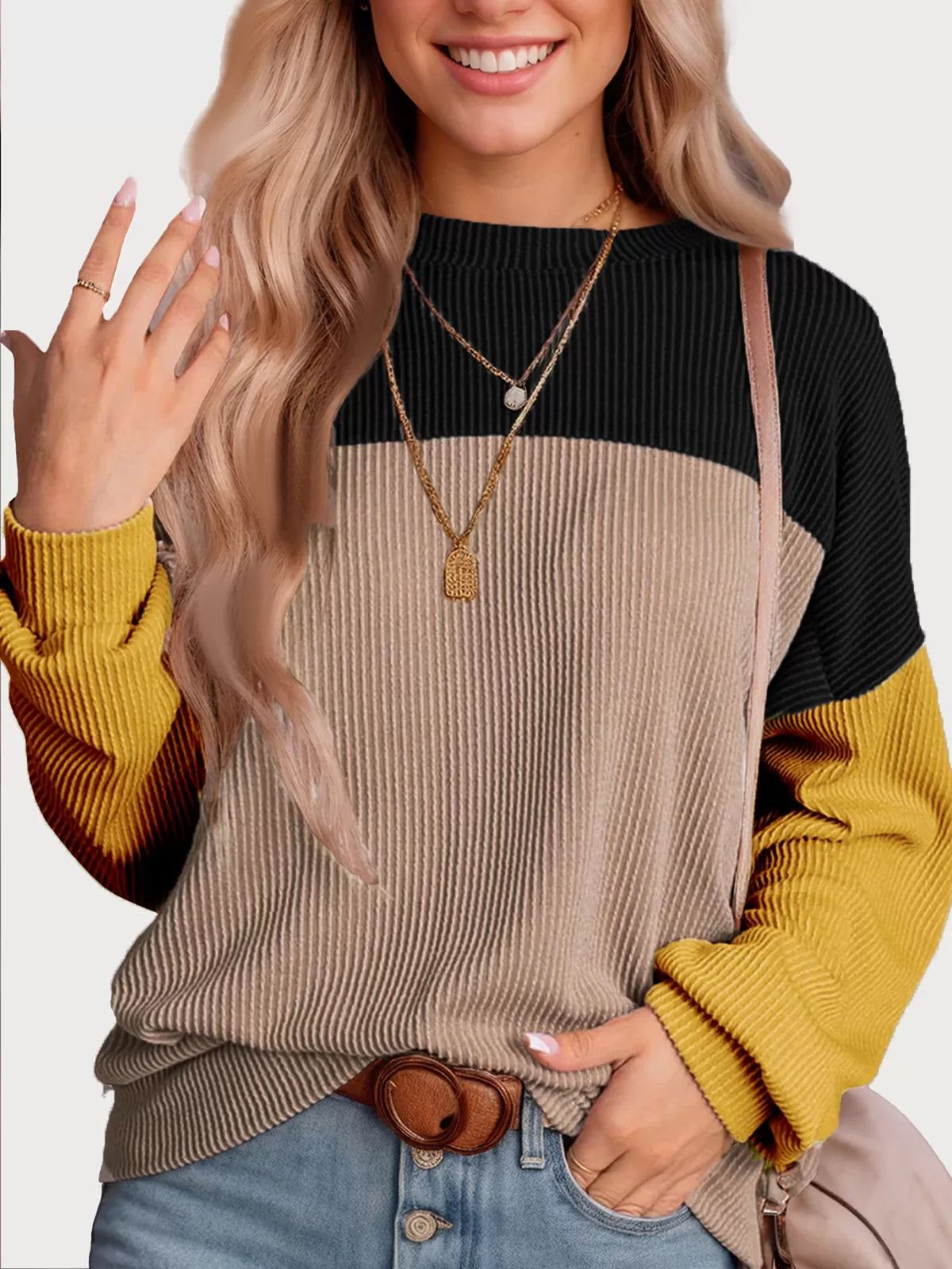 Round Neck Regular Long Sleeves Knit Sweater