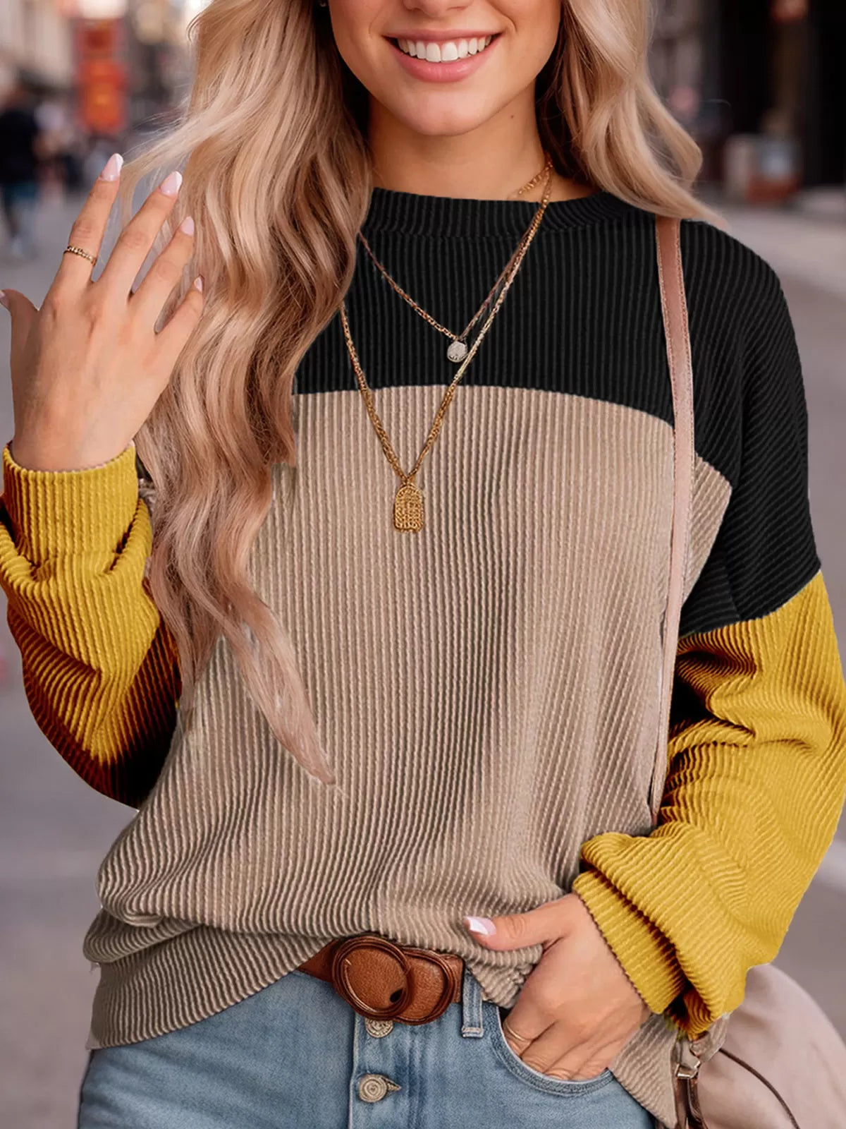 Round Neck Regular Long Sleeves Knit Sweater