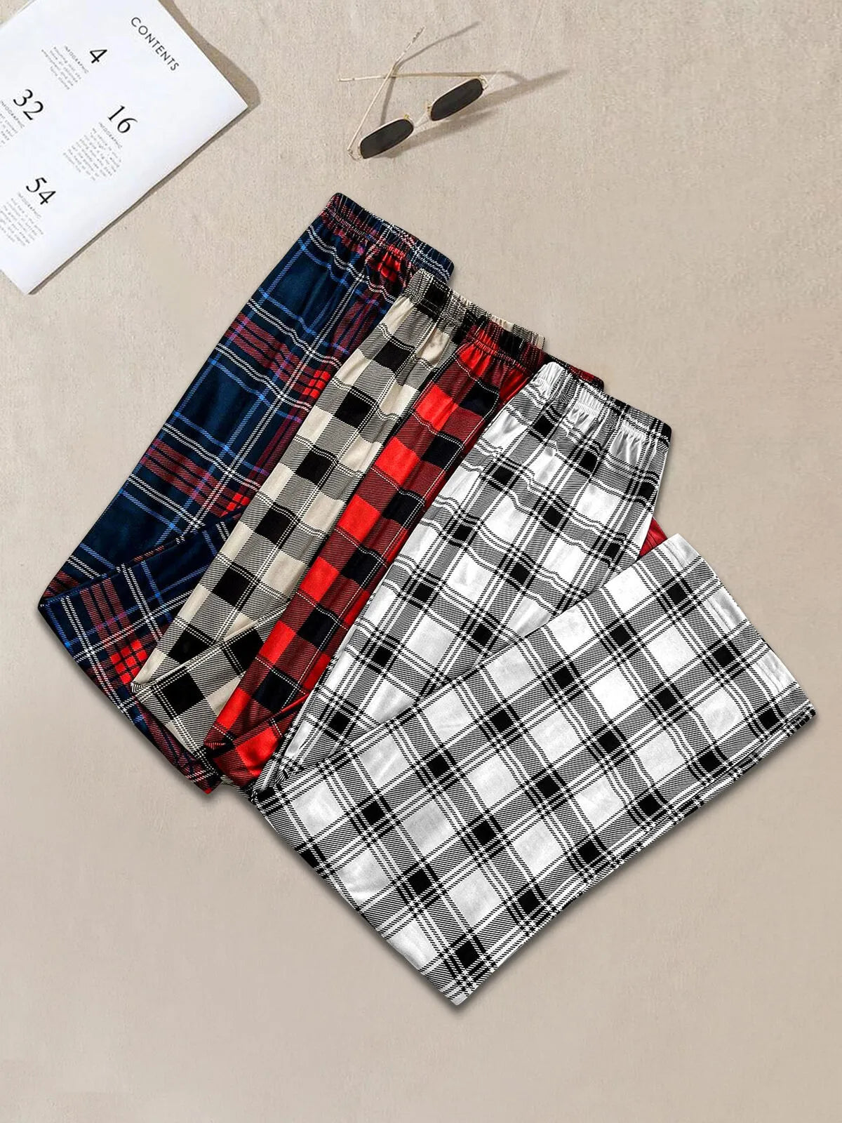 4-Pack Scottish Plaid Woven Fabric Long Pajama Bottom