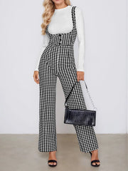 Houndstooth Button Spaghetti Strap High Rise Sleeveless Suspender Jumpsuit