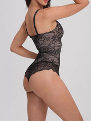 Solid Lace Spaghetti Strap High Rise Bodysuits