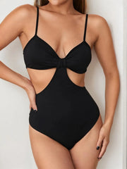 Sexy Solid Knot Front Cutout Detail Cami Backless Spaghetti Strap Bodysuits
