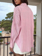 Simple Casual Lapel Temperament Striped Blouse