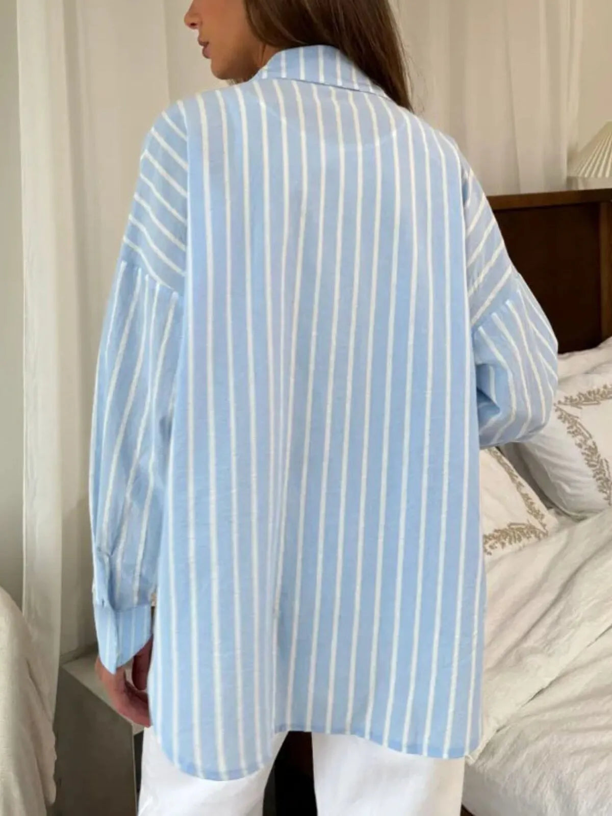 Simple Casual Lapel Temperament Striped Blouse