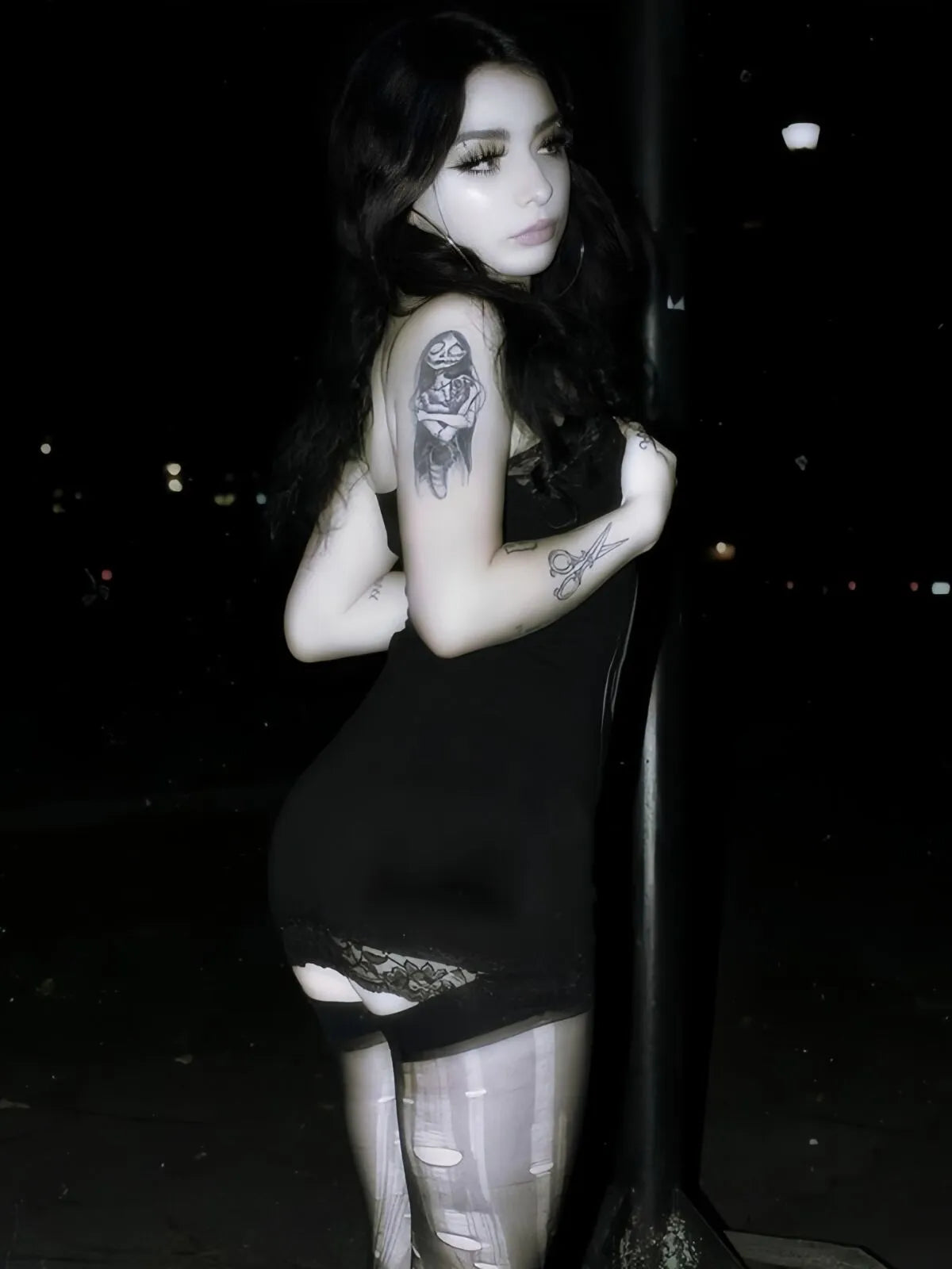 Skeleton Dark Style Halloween Lace Spaghetti Strap Fitted Dress