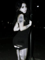 Skeleton Dark Style Halloween Lace Spaghetti Strap Fitted Dress