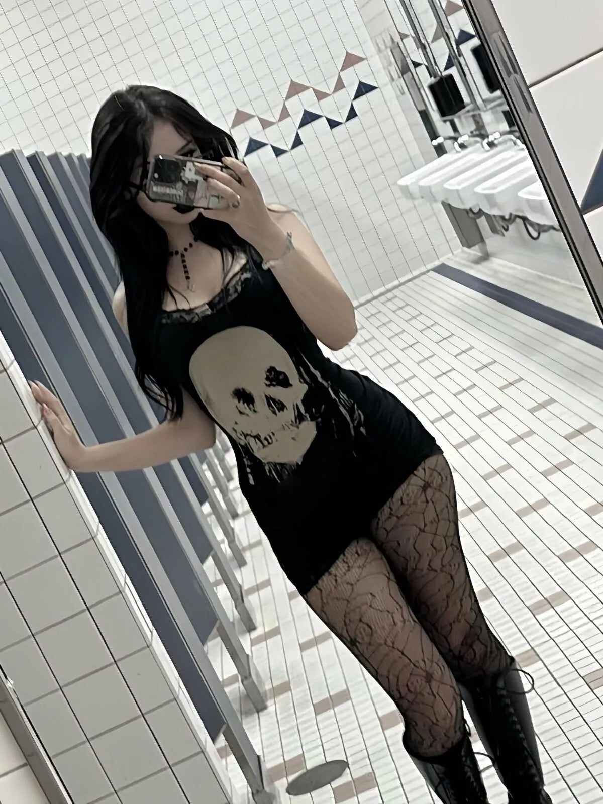 Skeleton Dark Style Halloween Lace Spaghetti Strap Fitted Dress