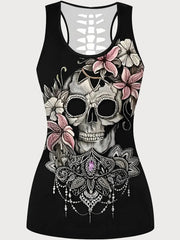 Skeleton Floral Scoop Sleeveless Tank Tee Dress