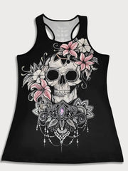 Skeleton Floral Scoop Sleeveless Tank Tee Dress