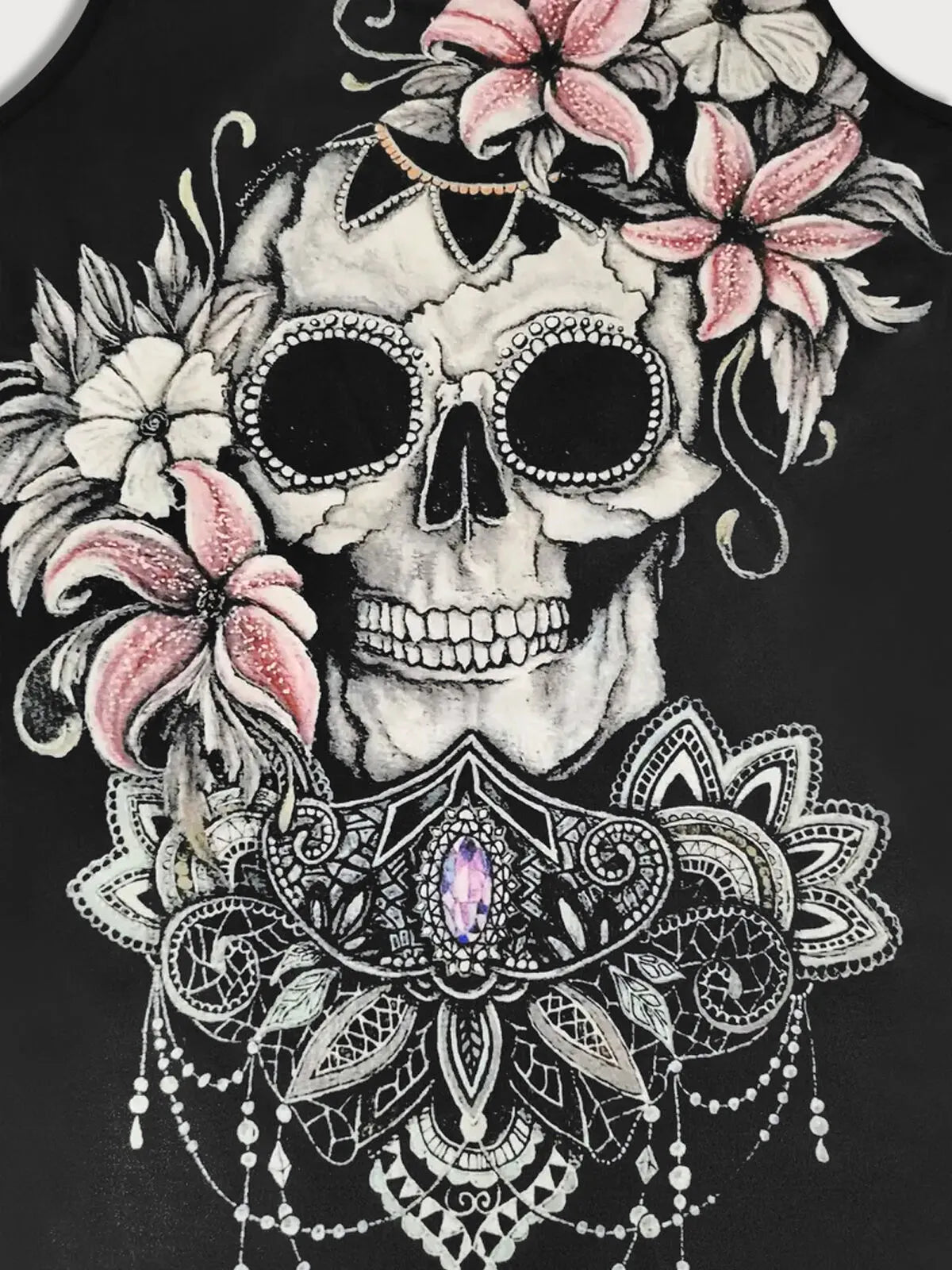 Skeleton Floral Scoop Sleeveless Tank Tee Dress