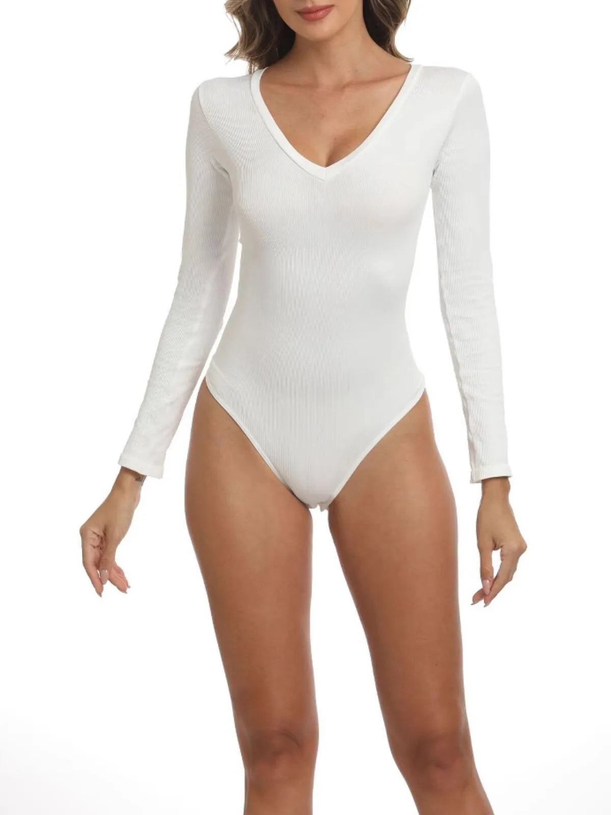 Slimming Solid V Neck High Rise Everyday Bodysuit