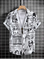 Slogan Button Lapel Regular Shirts