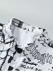 Slogan Button Lapel Regular Shirts