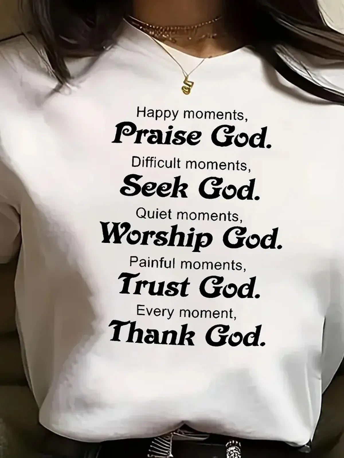 Slogan THANK GOD Round Neck T-shirt