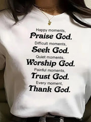 Slogan THANK GOD Round Neck T-shirt