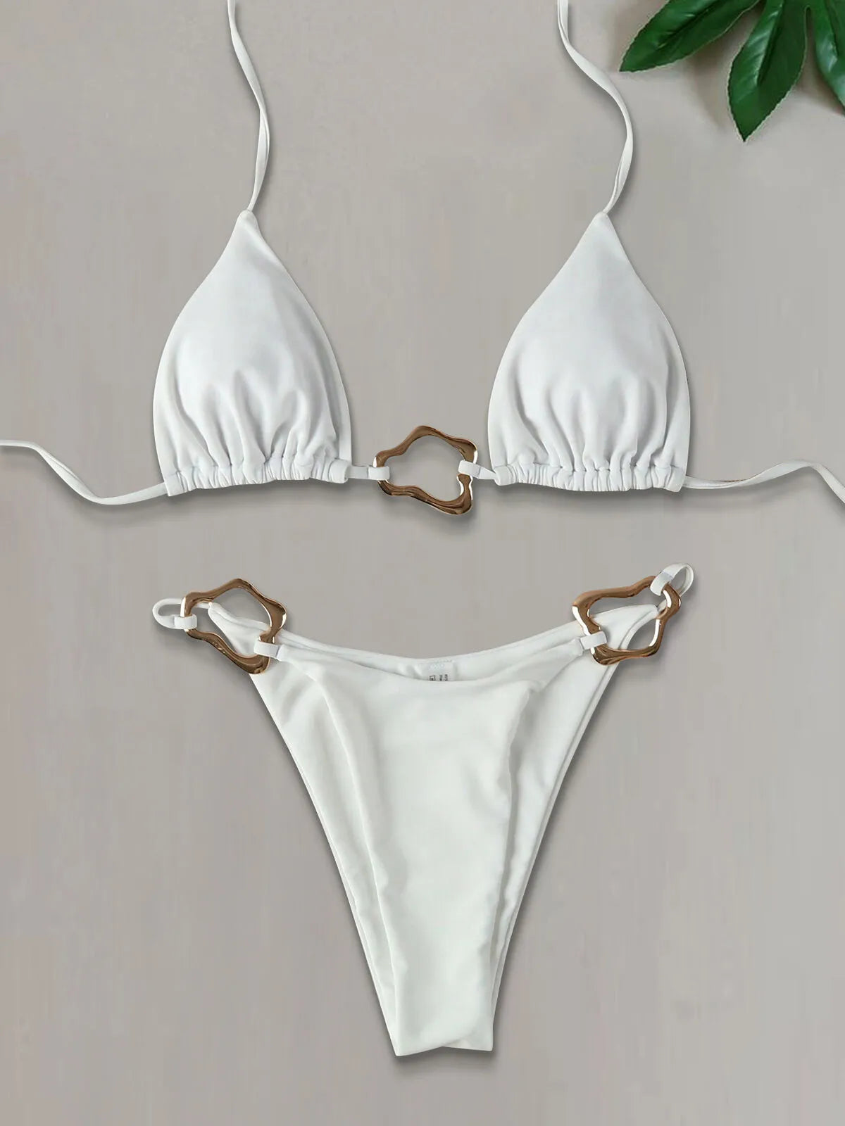 Solid 3D Medium Rise Spaghetti Strap Bikini