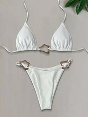 Solid 3D Medium Rise Spaghetti Strap Bikini