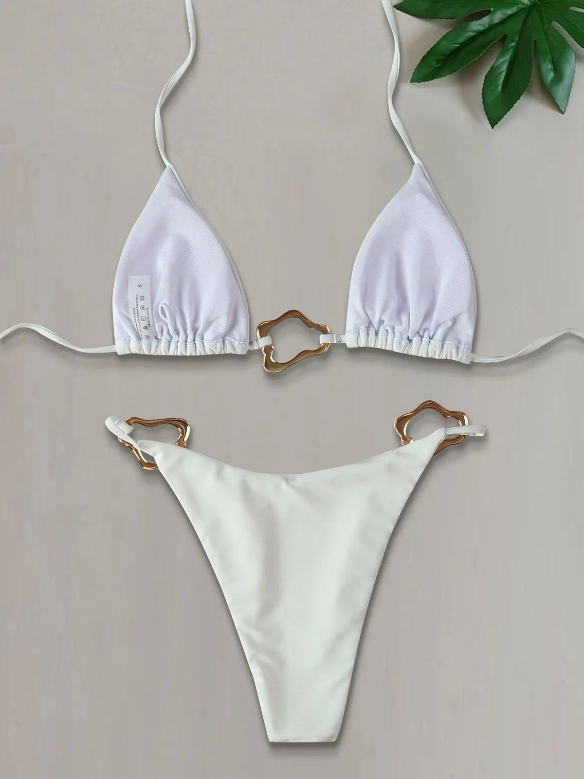 Solid 3D Medium Rise Spaghetti Strap Bikini