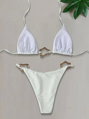 Solid 3D Medium Rise Spaghetti Strap Bikini