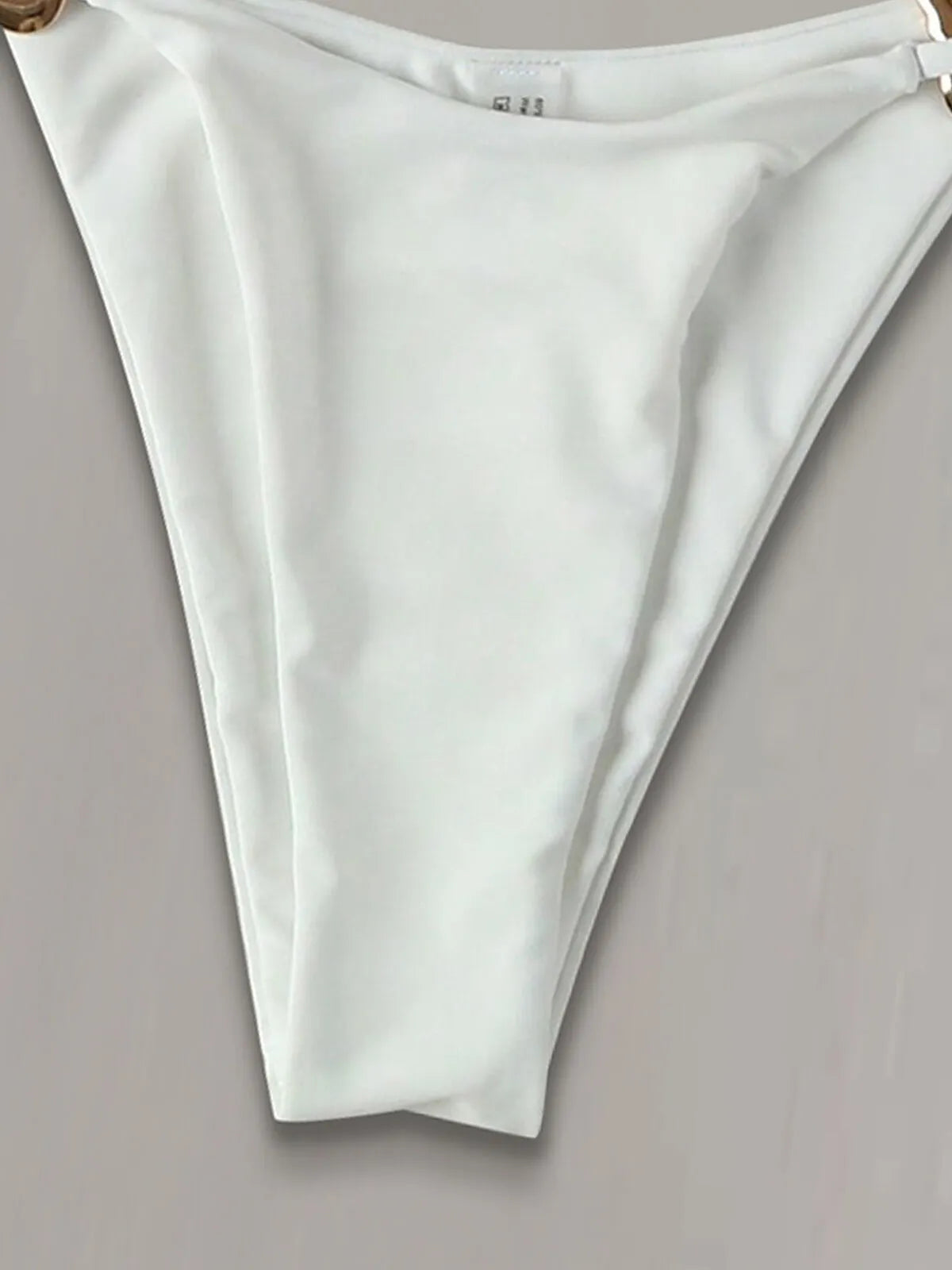 Solid 3D Medium Rise Spaghetti Strap Bikini