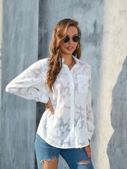 Solid 3D Polo Long Sleeve Regular Blouse