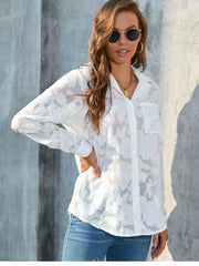 Solid 3D Polo Long Sleeve Regular Blouse