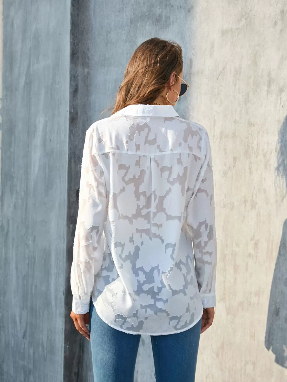 Solid 3D Polo Long Sleeve Regular Blouse