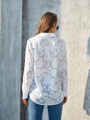 Solid 3D Polo Long Sleeve Regular Blouse