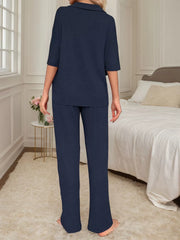 Solid Half Sleeves Pajama Pants Set