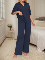 Solid Half Sleeves Pajama Pants Set