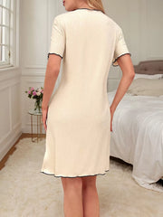 Solid lapel Short Sleeve Nightgown