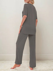 Solid Regular Short Sleeve Pajiama Pants Set