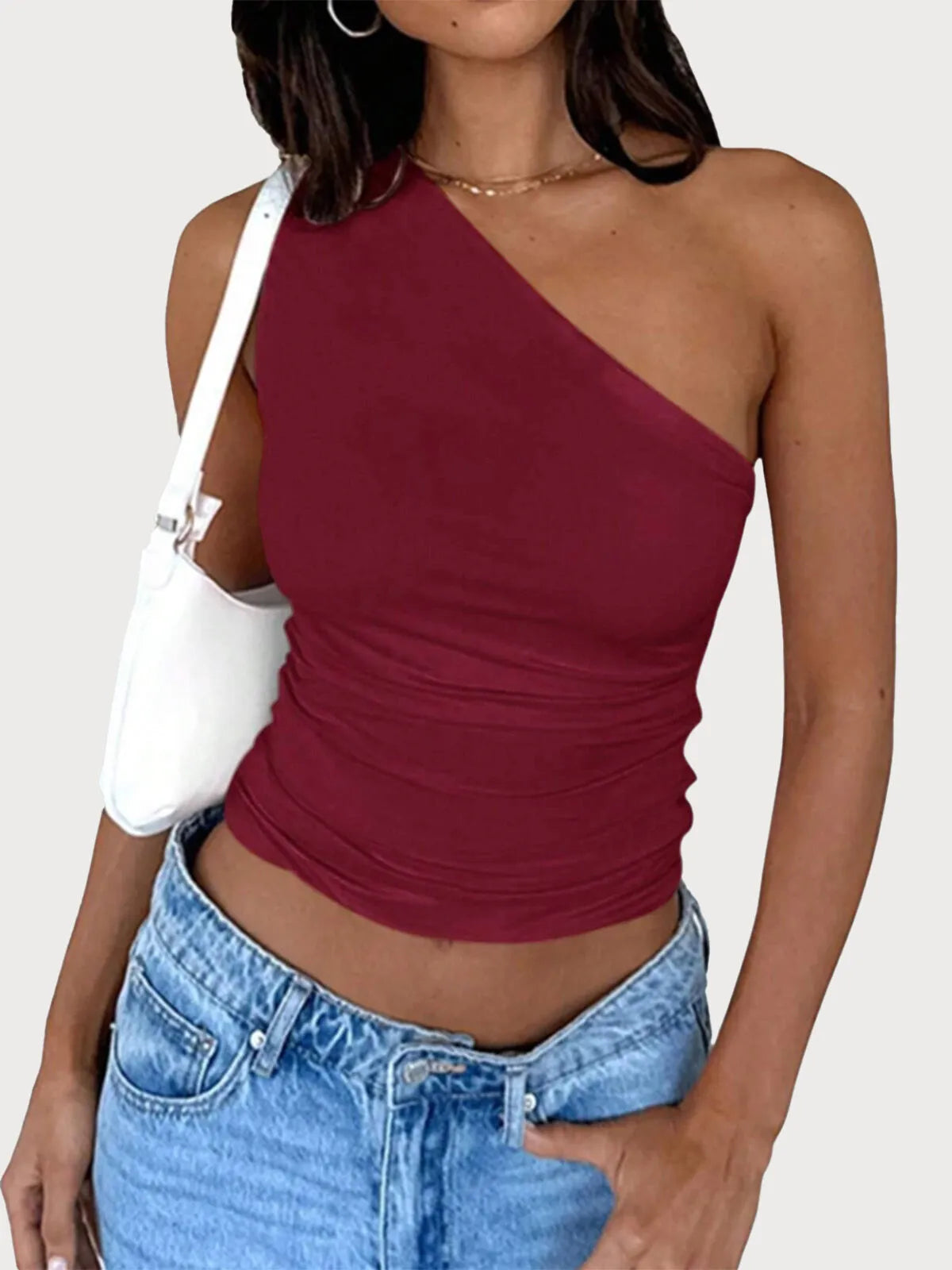 Sultry Burgundy Off Shoulder Crop Cami