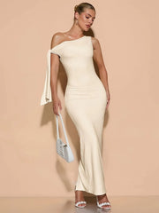 Solid Elegant Graduation Asymmetric Neck Bodycon Dress