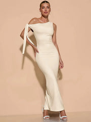 Solid Elegant Graduation Asymmetric Neck Bodycon Dress
