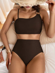 Solid Asymmetrical High Rise Tankini