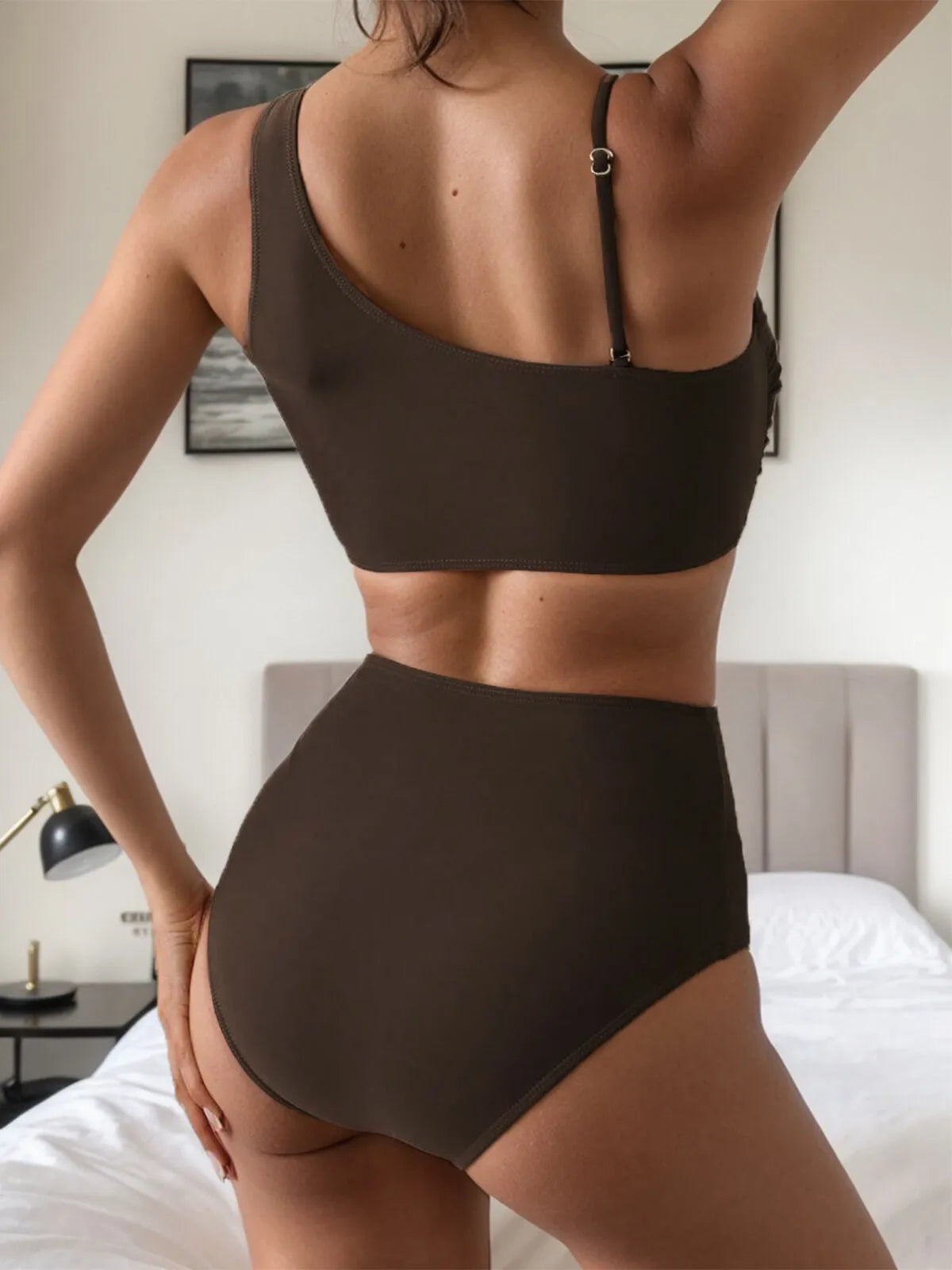 Solid Asymmetrical High Rise Tankini