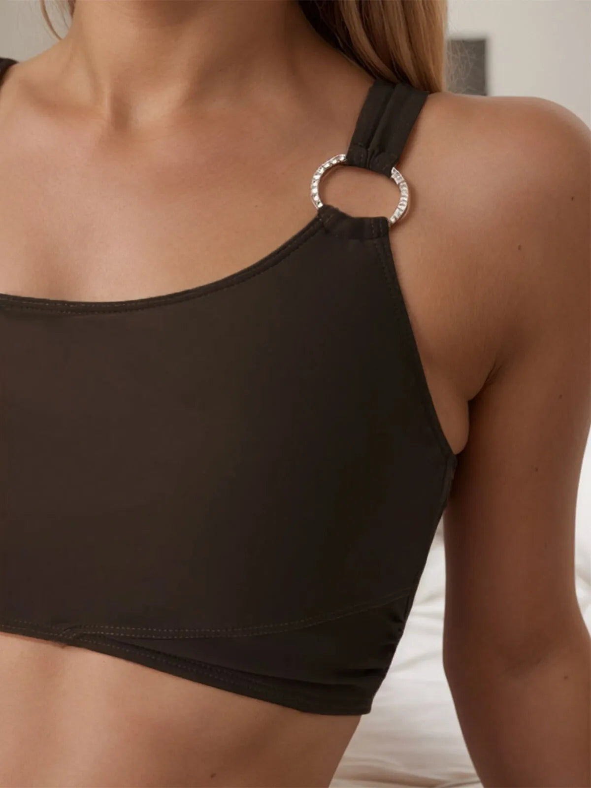 Solid Asymmetrical High Rise Tankini