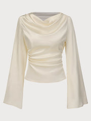 Solid Asymmetrical Round Neck Flare Regular Blouse