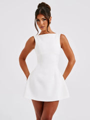 Solid Backless Boat Neck A-line Dress