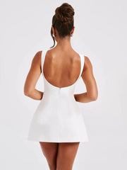 Solid Backless Boat Neck A-line Dress